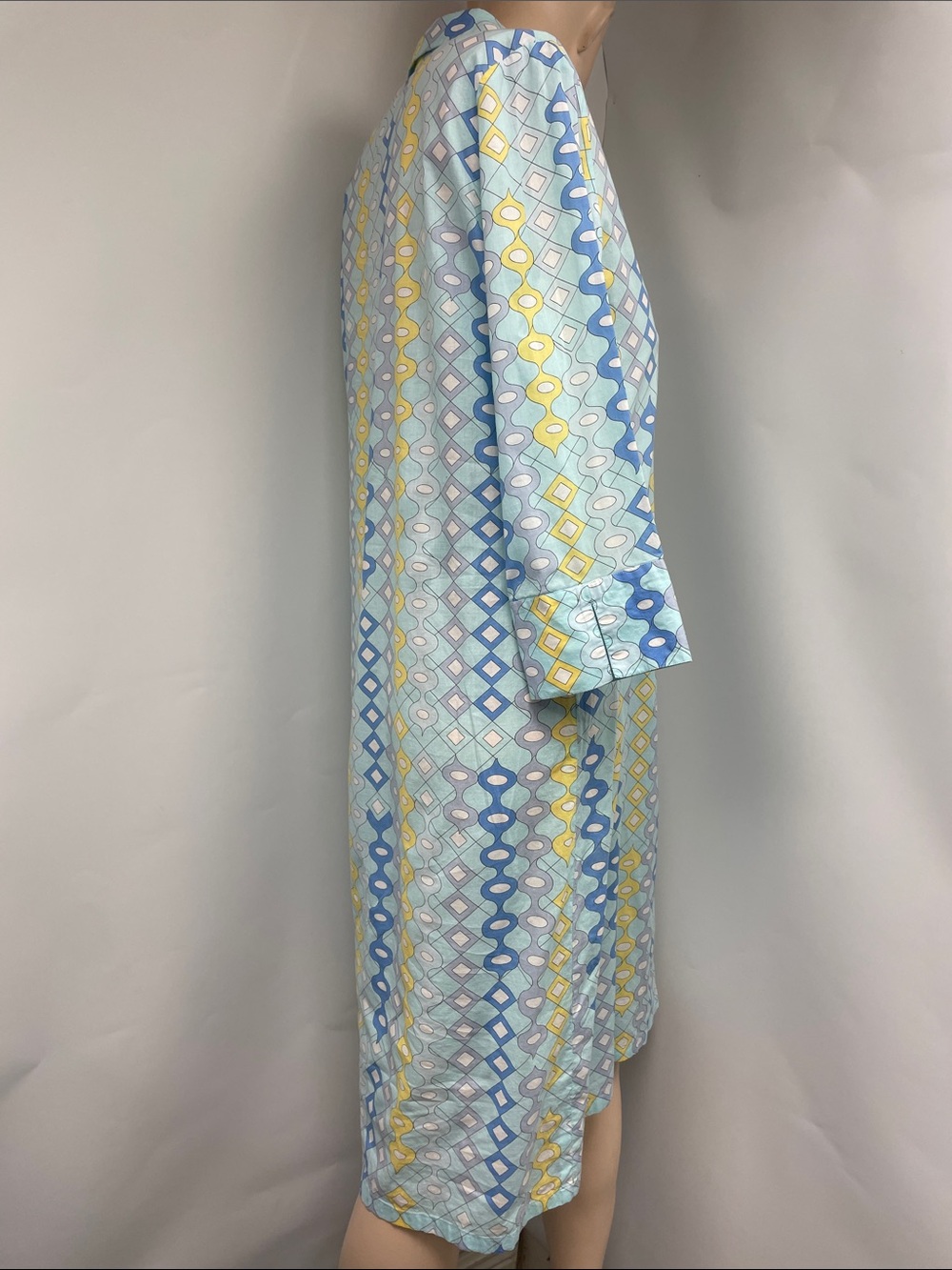Averardo Bessi Light Blue Geometric Maxi Dress, Collared Long Sleeve, Size 14 - Picture 3 of 11